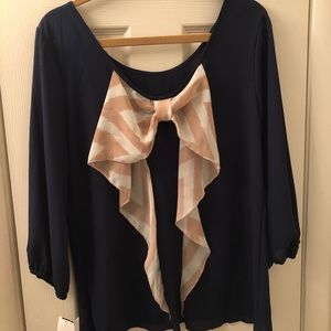 Navy Blouse w/ Chevron Bow on back